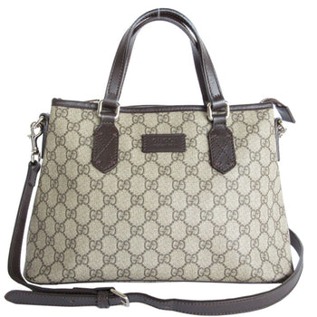 Gucci Handbag Shoulder Bag Gg Supreme Leather Beige Brown Silver