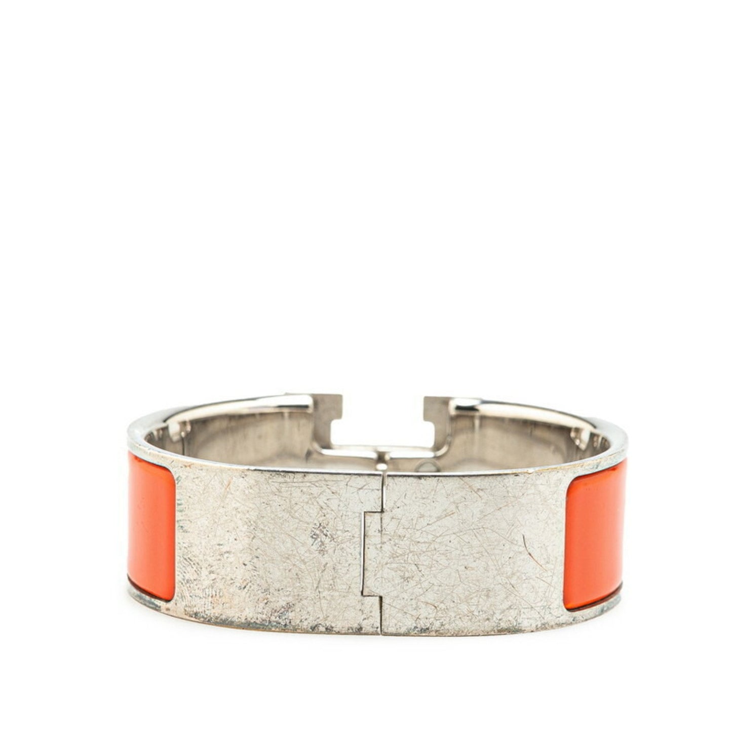 Hermes Click-Clack H Gm Bangle Orange Silver Metal