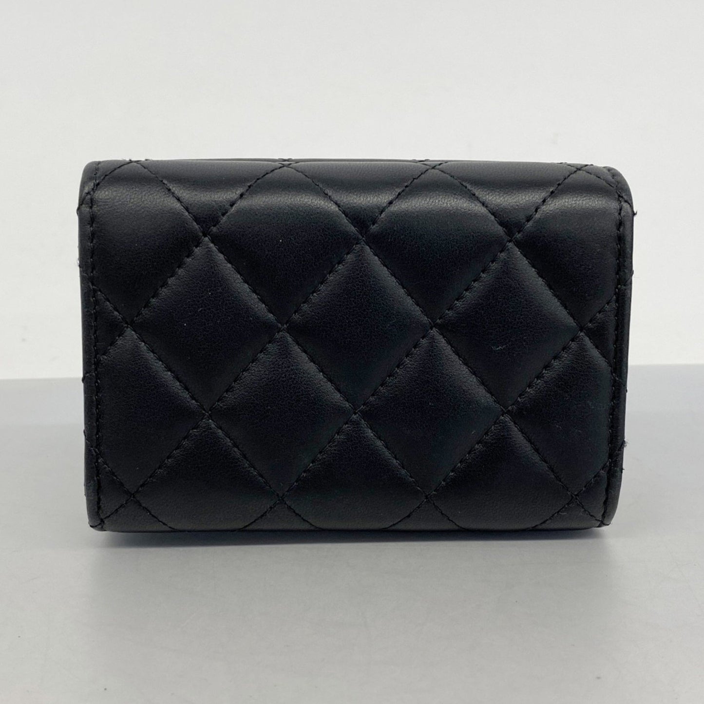 Chanel Matelasse Tri-Fold Wallet In Black Lambskin