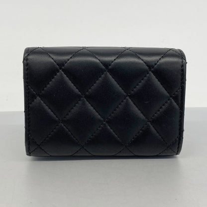 Chanel Matelasse Tri-Fold Wallet In Black Lambskin