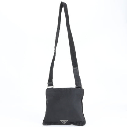 Prada Tessuto Nylon Triangle Logo Leather Shoulder Bag Messenger Black