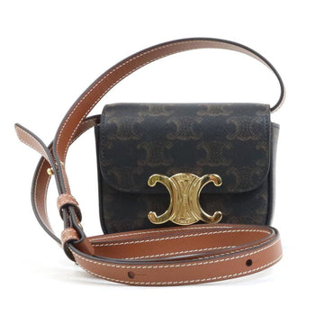 Celine Triomphe Mini Claude Shoulder Bag In Brown And Gold Leather