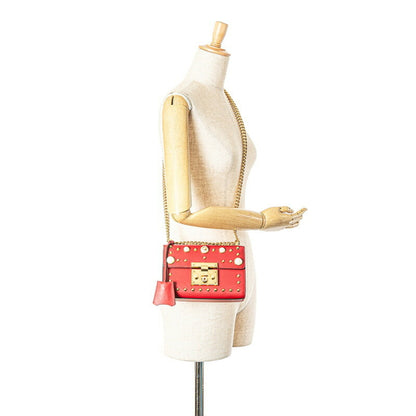 Gucci Padlock Stud Chain Shoulder Bag 432182 Red Leather