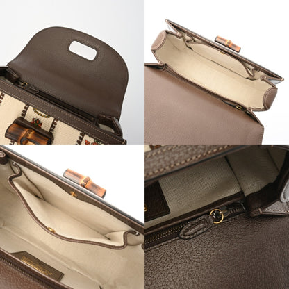 Gucci Bamboo 2-Way Sony 100Th Anniversary Model Beige/Green Women'S Canvas And Leather Handbag