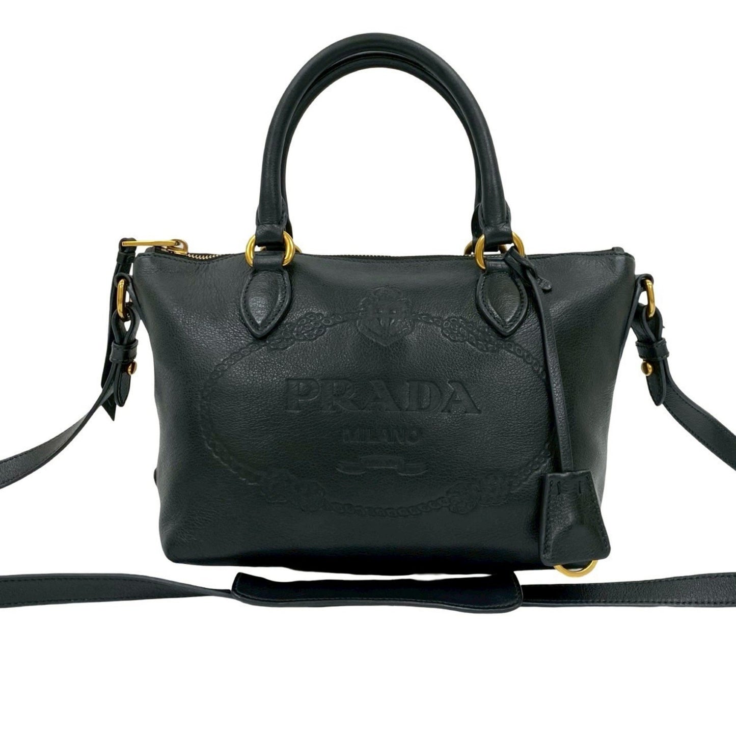 Prada Prada Embossed Triangle Logo Hardware Leather 2-Way Handbag Mini Tote Bag Shoulder Black 58562