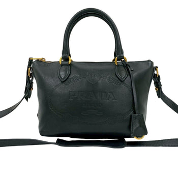 Prada Prada Embossed Triangle Logo Hardware Leather 2-Way Handbag Mini Tote Bag Shoulder Black 58562
