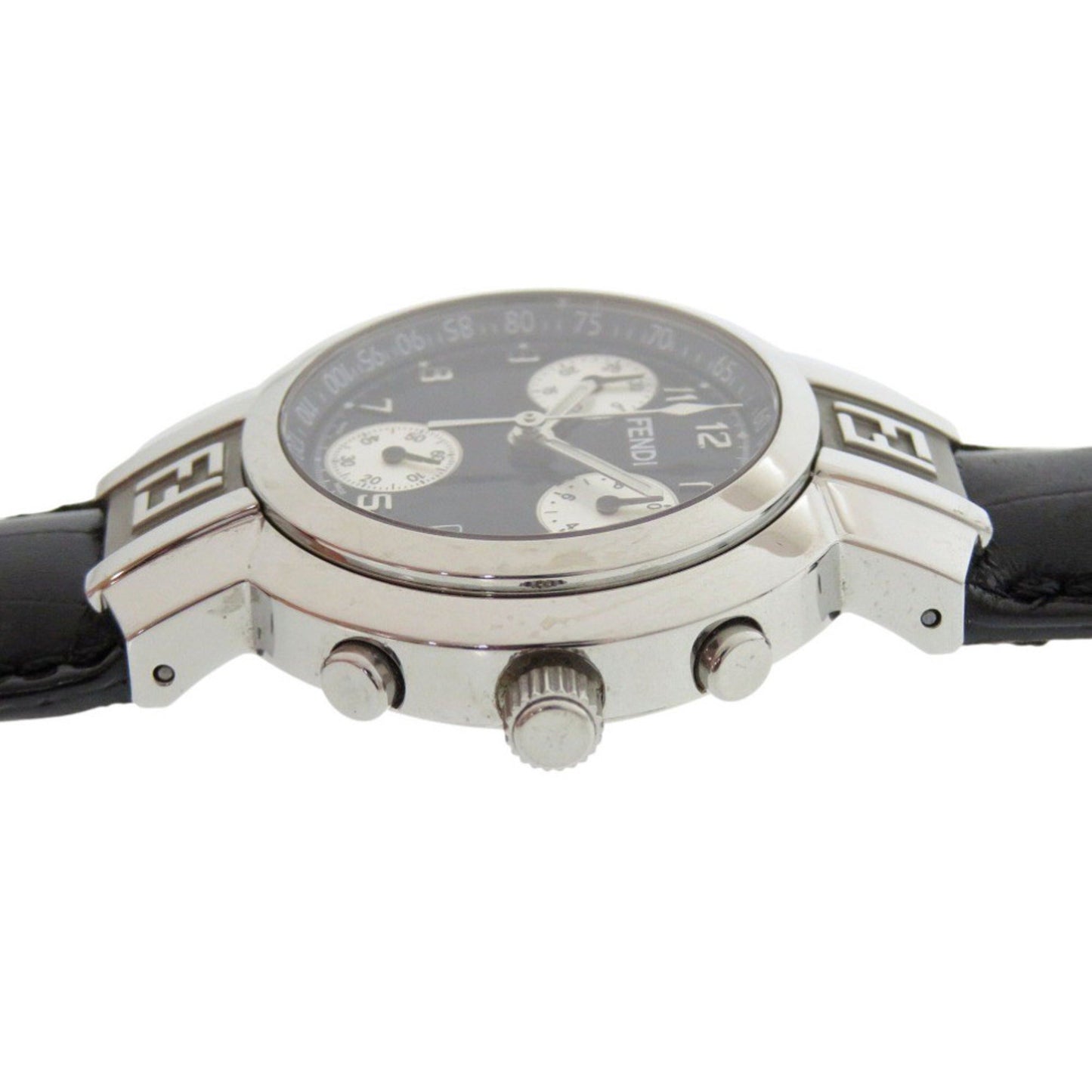 Fendi 4500L Horology Chronograph Stainless Steel Leather Black Quartz Watch
