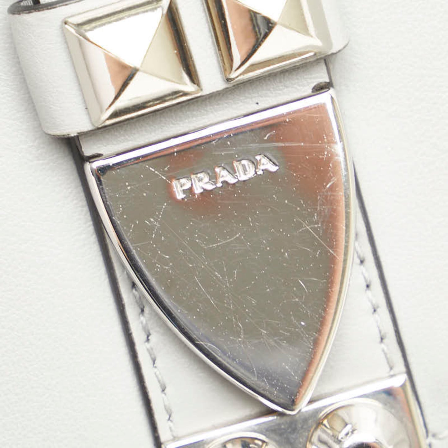 Prada Studded Crossbody Shoulder Bag In Gray Leather