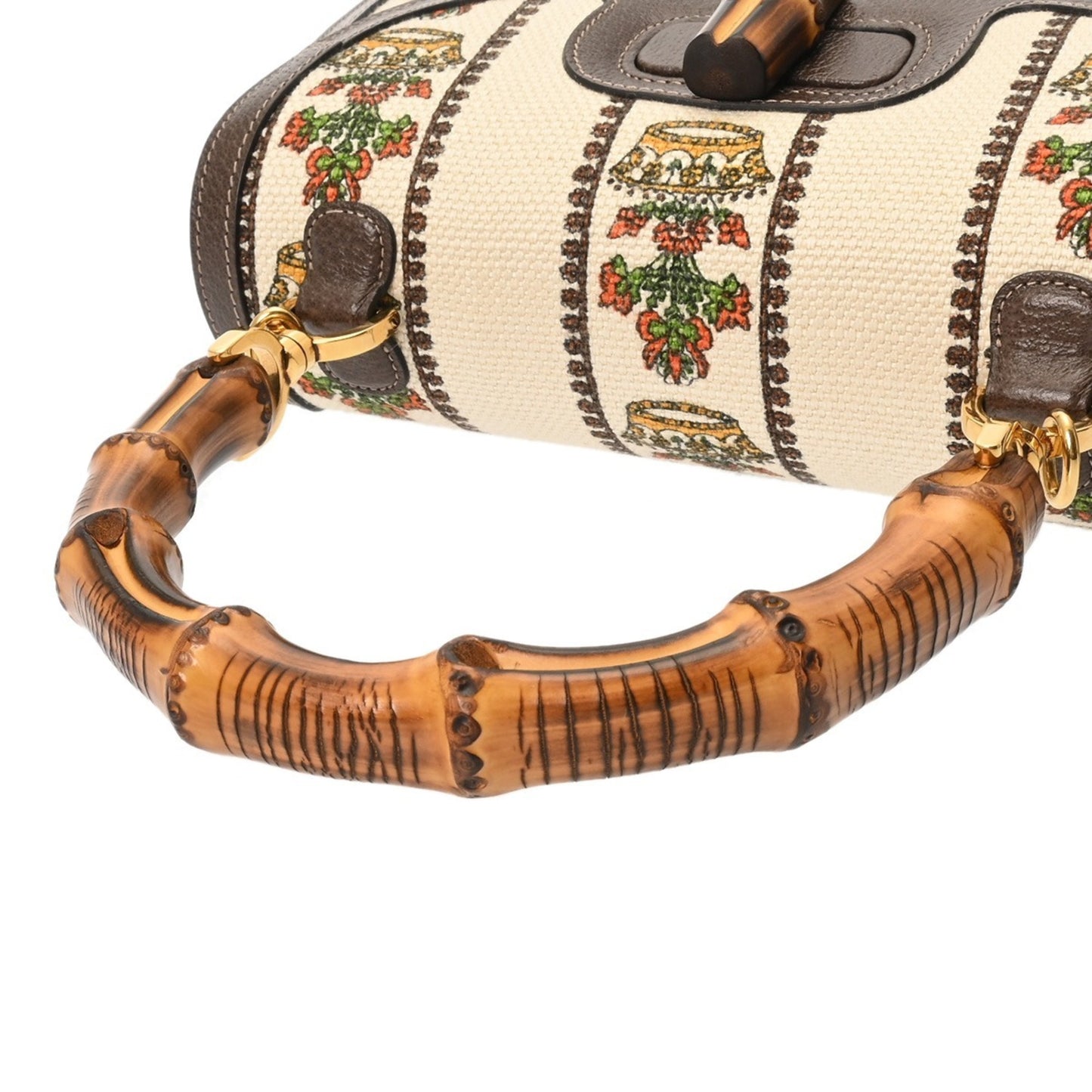 Gucci Bamboo 2-Way Sony 100Th Anniversary Model Beige/Green Women'S Canvas And Leather Handbag