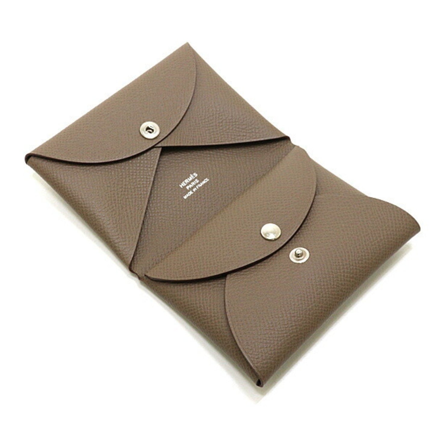 Hermes Herms Calvi Duo Epsom Leather Etoupe W Stamp Card Case/Coin Case