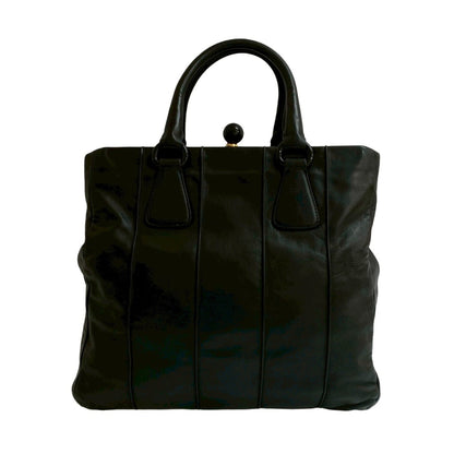 Prada Prada Logo Gold Hardware Leather Genuine Clasp Handbag Tote Bag Boston Black 006-3