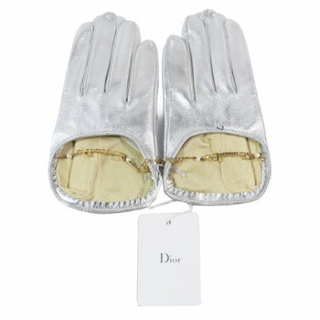 Christian Dior Lamb Leather Gloves With Logo And Pearl Chain Charm