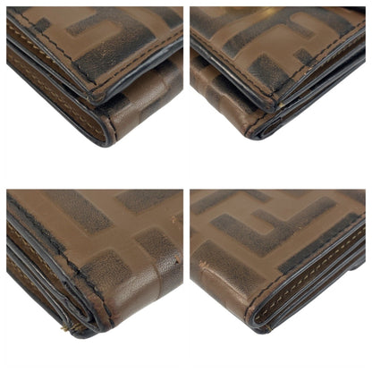 Fendi Zucca F Is Fendi Brown Leather Compact Folding Wallet