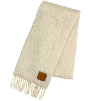 Loewe Scarf Ec-24416 Natural Beige Anagram Mohair Wool A-28003861 White Long