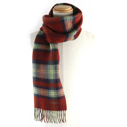 Hermes Back To School 100% Cashmere Checked Scarf With Embroidered Logo And Fringe