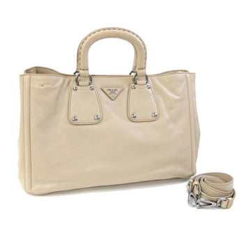 Prada Handbag Bn1889 Beige Leather Shoulder Bag/Hand Tote