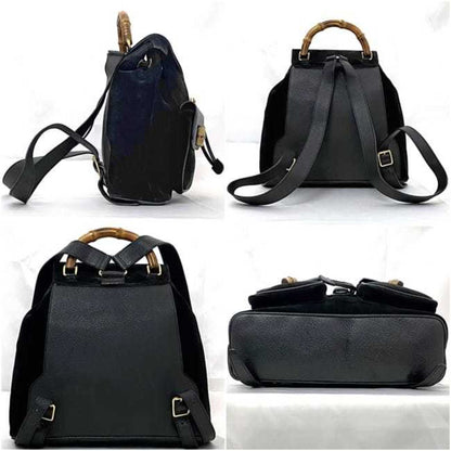 Gucci Backpack F-23291 Black Bamboo 003 2058 0016 Suede Leather Gucci Rucksack Flap