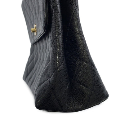 Chanel Matelasse Coco Mark Caviar Leather Handbag A12397 Handle Bag Black