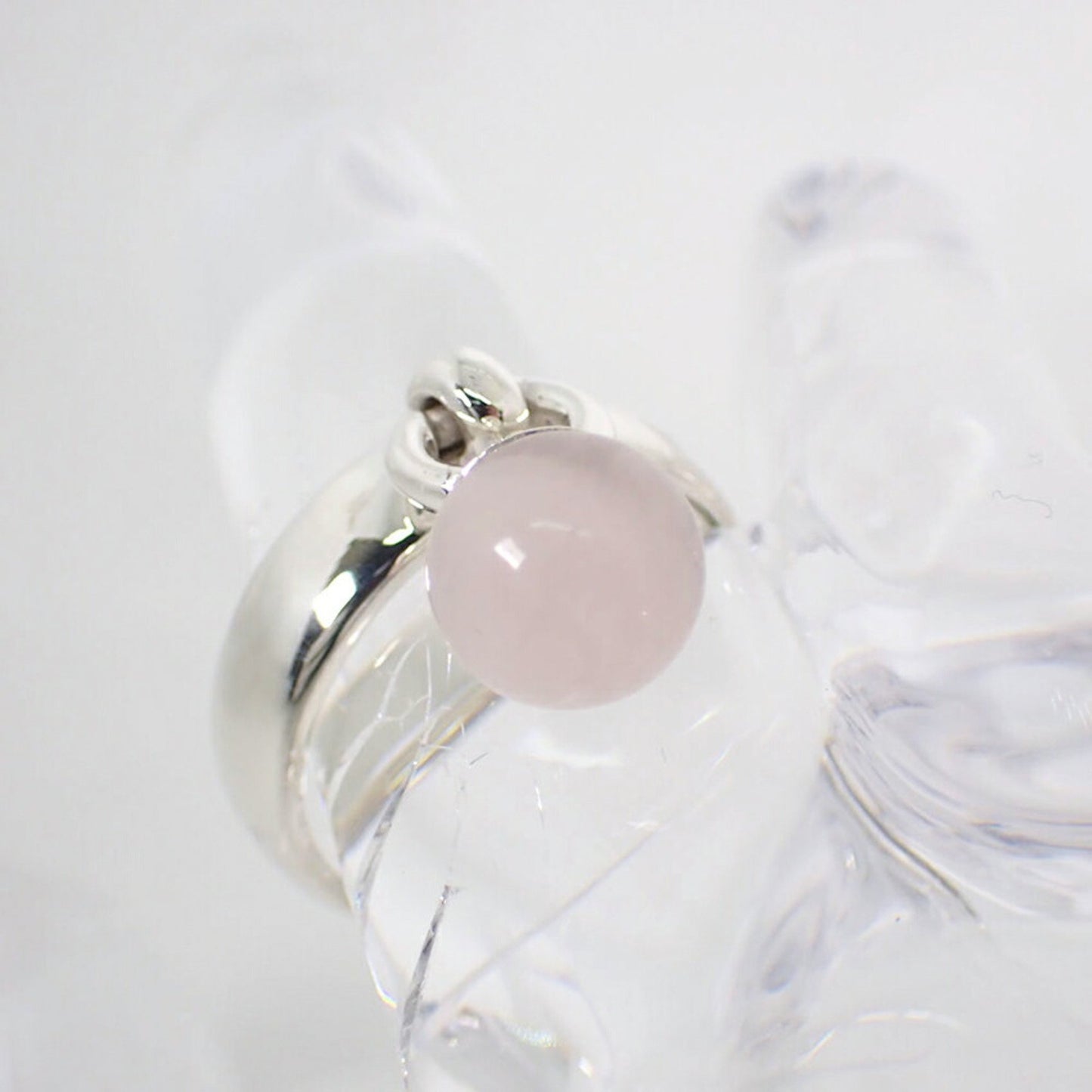 Tiffany 925 Ball Dangle Rose Quartz Ring
