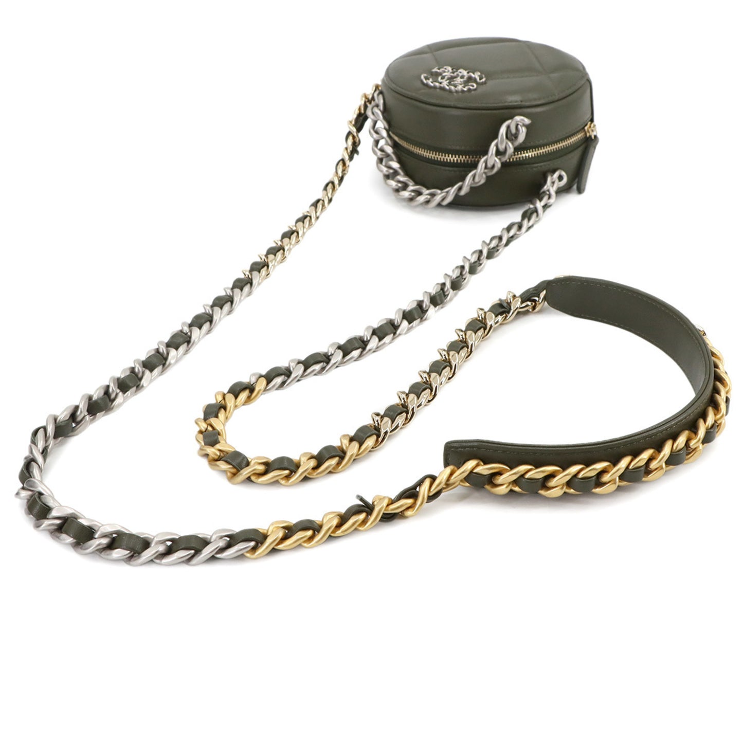 Chanel 19 Round Clutch Chain Shoulder Bag In Khaki Lambskin