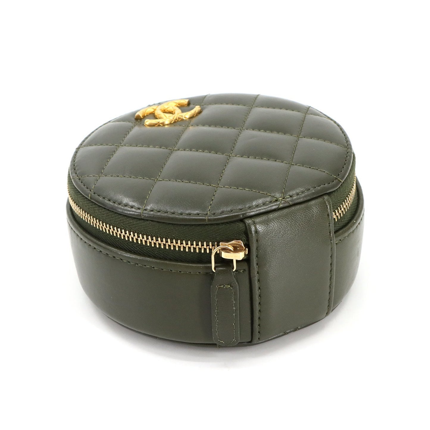 Chanel Matelasse Round Chain Shoulder Bag In Green Lambskin