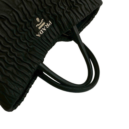 Prada Prada Logo Silver Hardware Gathered Leather Genuine 2-Way Handbag Mini Tote Bag Shoulder