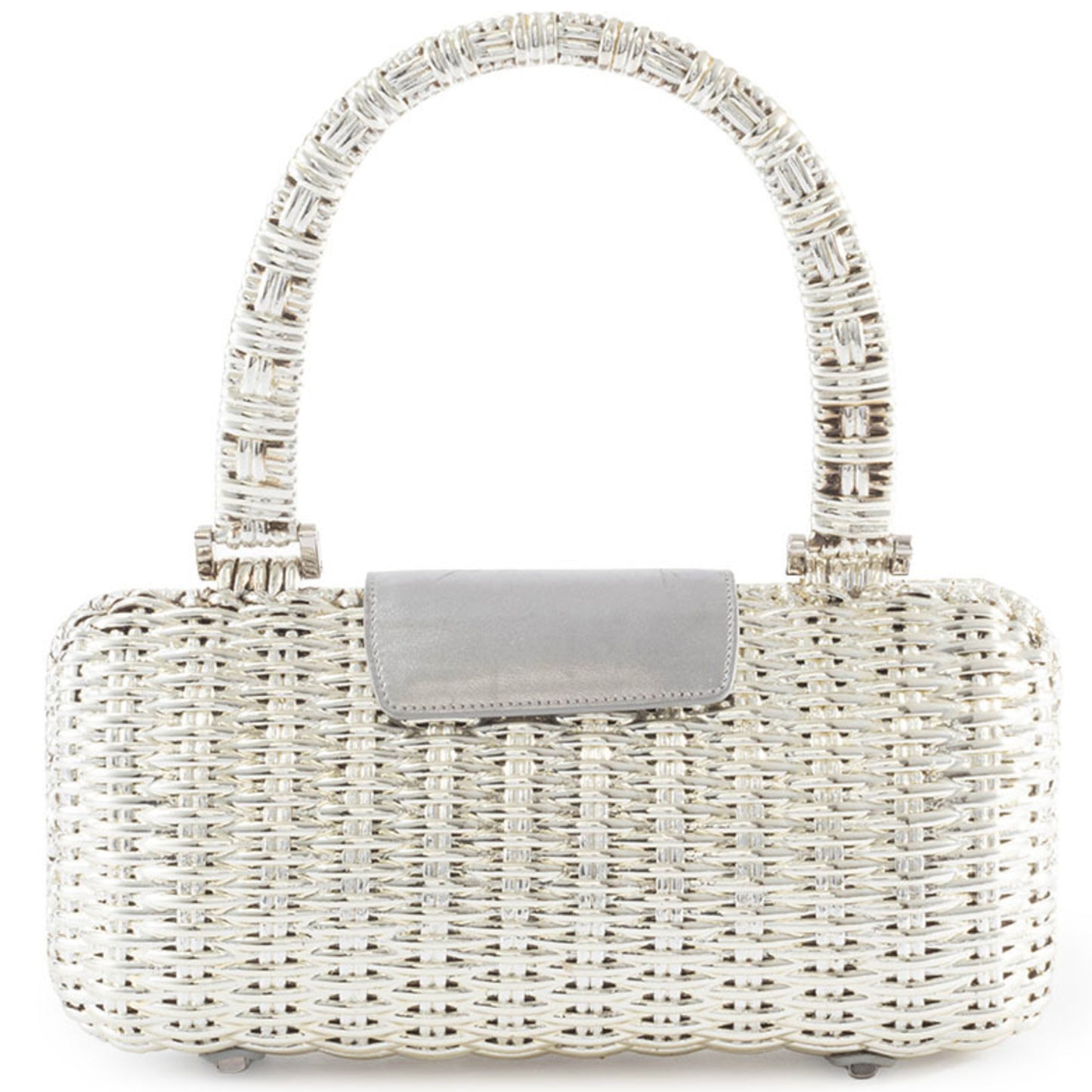 Salvatore Ferragamo Gancini Handbag In Silver Rattan