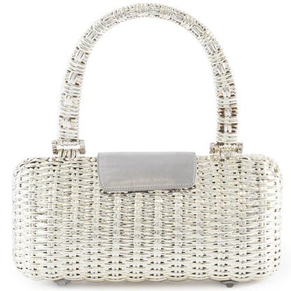 Salvatore Ferragamo Gancini Handbag In Silver Rattan