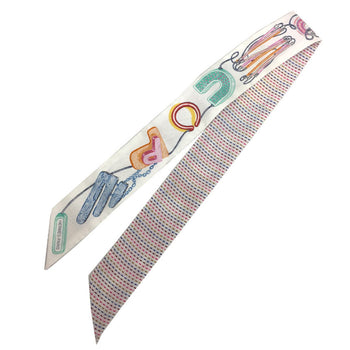 Hermes Twilly Pointier Embroidery Chevaloscope White/Blue/Rouge/Veil 100% Silk Scarf 2023