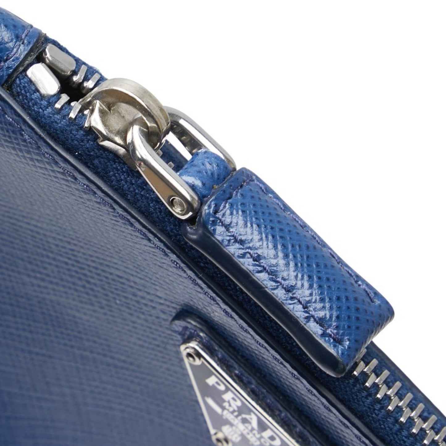 Prada Triangle Logo Plate Wallet/Coin Case Navy Saffiano Leather