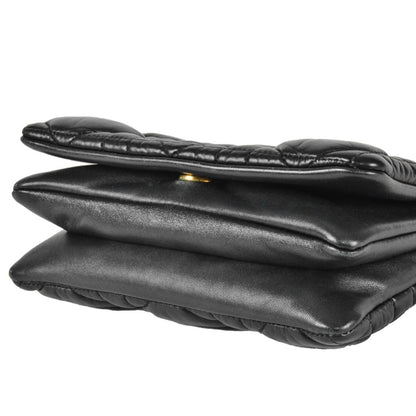 Christian Dior Dior Caro Macrocannage Chain Shoulder Wallet Leather Black