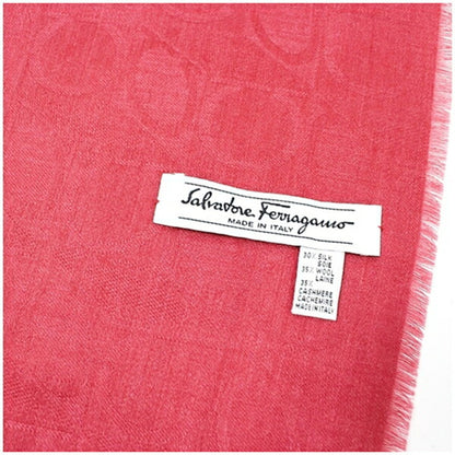 Salvatore Ferragamo Silk Wool Cashmere Stole Red Gancini Pattern