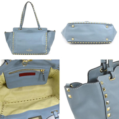 Valentino Garavani Handbag Shoulder Bag Rockstud Leather Metal Blue Light Gold
