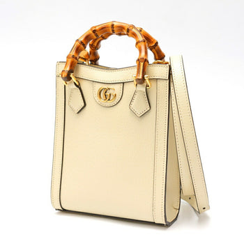 Gucci Diana Mini Tote Bag Shoulder 739079 Leather White S-159521