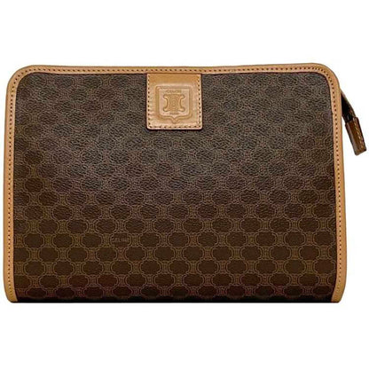 Celine Clutch Bag F-21553 Brown Beige Macadam Pouch Second Pvc Leather M16/2 Celine