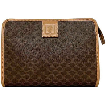 Celine Clutch Bag F-21553 Brown Beige Macadam Pouch Second Pvc Leather M16/2 Celine