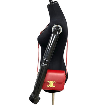 Celine Triomphe Logo Hardware Leather Mini Shoulder Bag Pochette Red 36147