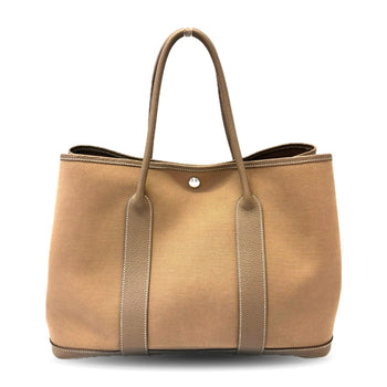 Hermes Garden Pm Toile Officier X Leather Etoupe Handbag Beige
