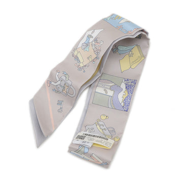 Hermes Herms Twilly Scarf/Muffler: Get Your Colored Pencils Out! Silk Gris Perle Jaune Pearl Green