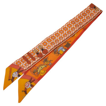Hermes Twilly Les Voitures Nouvelles Evolution Of Carriages Scarf Muffler Orange Multicolor Silk