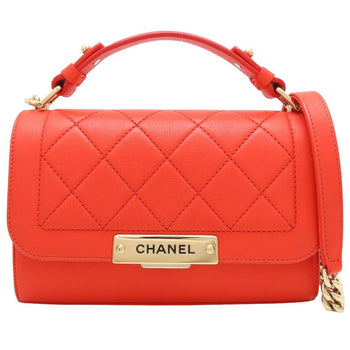 Chanel A93701 Shoulder Bag Matelasse Click Label Single Flap Calf Orange 352531