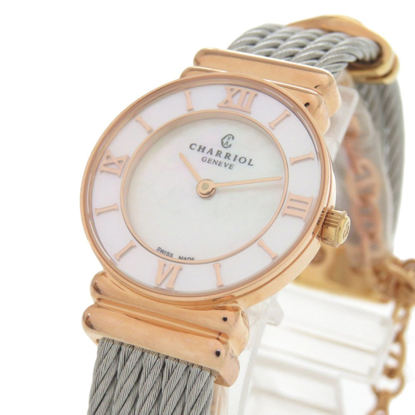 Unused Charriol Saint-Tropez 028Pi.540.556 Stainless Steel White Shell Pink Gold Dial Quartz