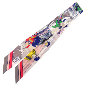 Herms Twilly Wow American Comic Print Silk Gris Rose Vert Scarf Muffler 0197 Hermes