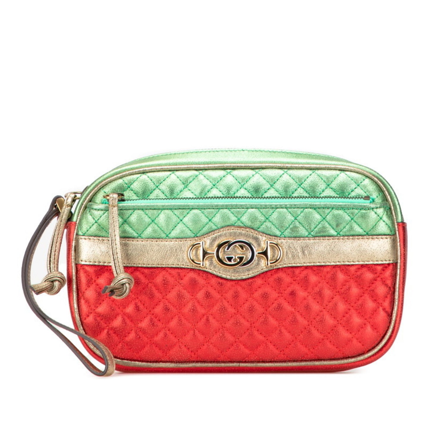Gucci Laminated Quilted Clutch Bag/Second Bag 540985 Red Green Gold Leather