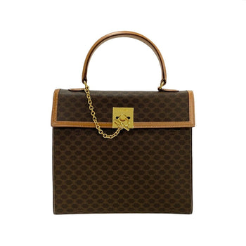 Celine Macadam Blason Triomphe Print Logo Ring Hardware Leather Handbag Mini Tote Bag Brown 328-8