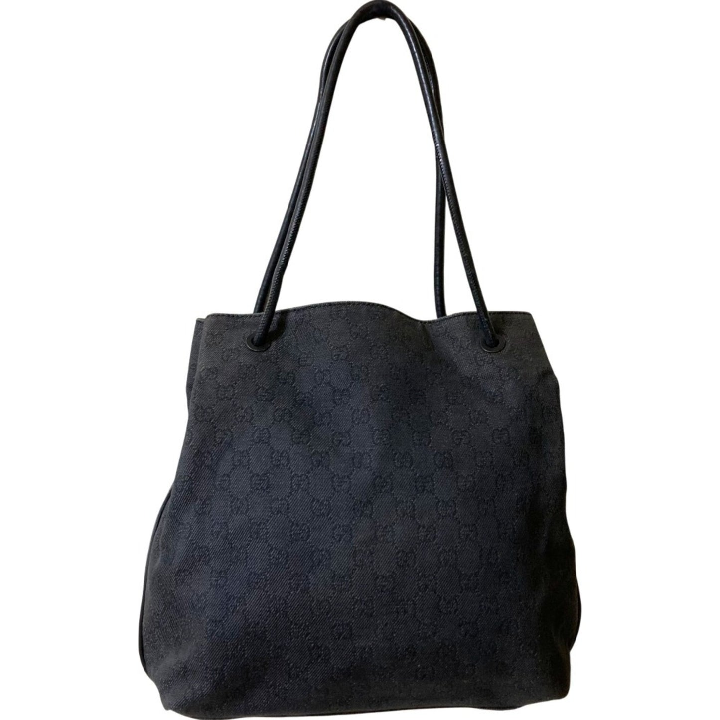 Gucci Gg Denim Canvas Tote Bag With Leather Handles