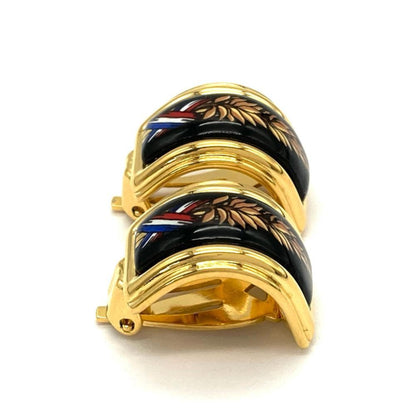 Hermes Hermes Enamel Earrings Gp Gold Cloisonne Black