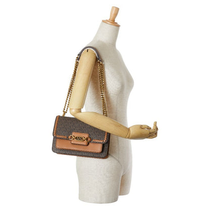 Michael Kors Mk Monogram Chain Shoulder Bag In Brown Leather