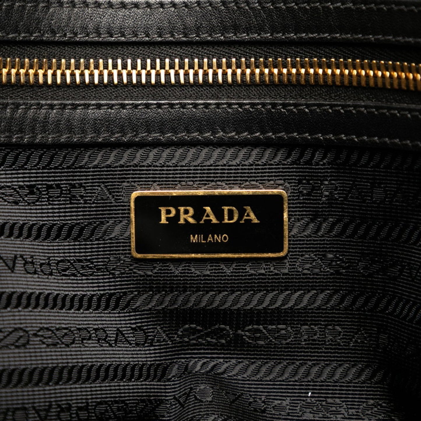 Prada Triangle Logo Plate Tote Bag Shoulder 1Bg158 Black Canvas Leather