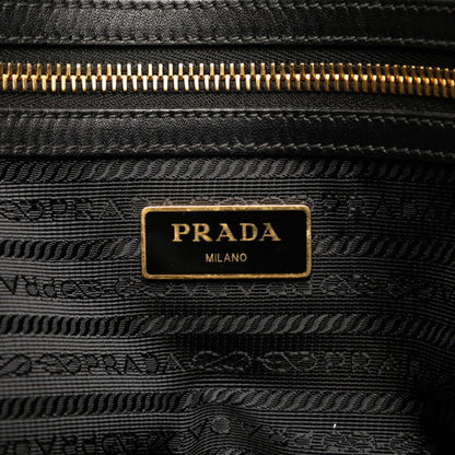 Prada Triangle Logo Plate Tote Bag Shoulder 1Bg158 Black Canvas Leather
